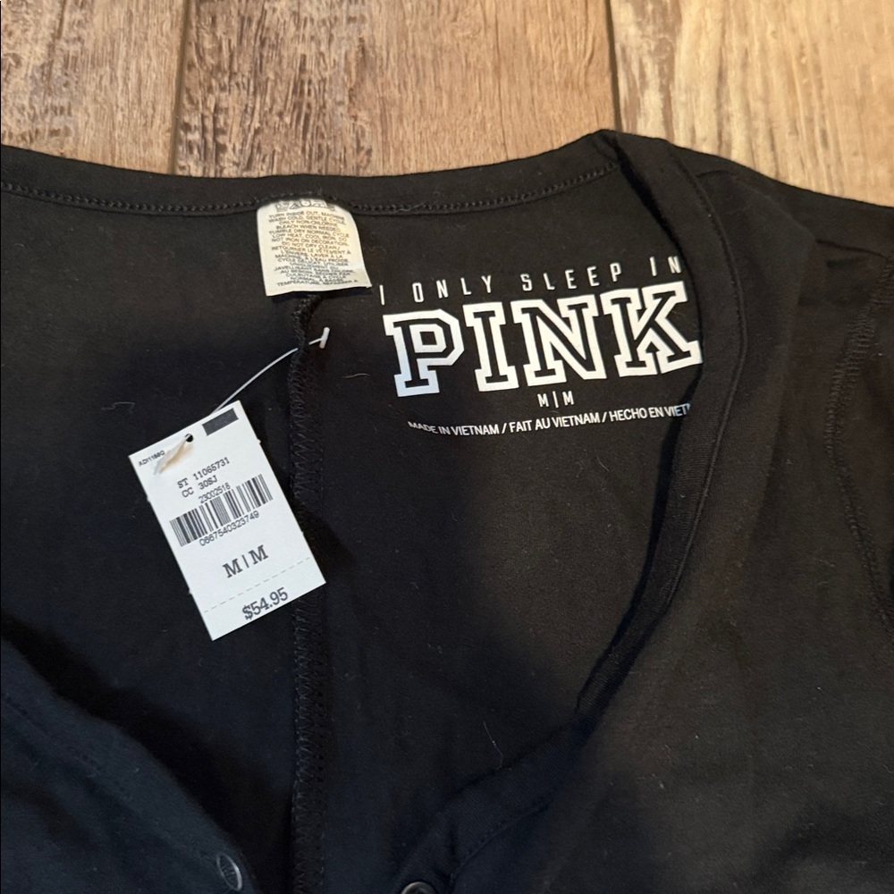 NEW! PINK BY VS Thermal Sleep One piece Black White Skeleton Pajama M - Picture 7 of 10